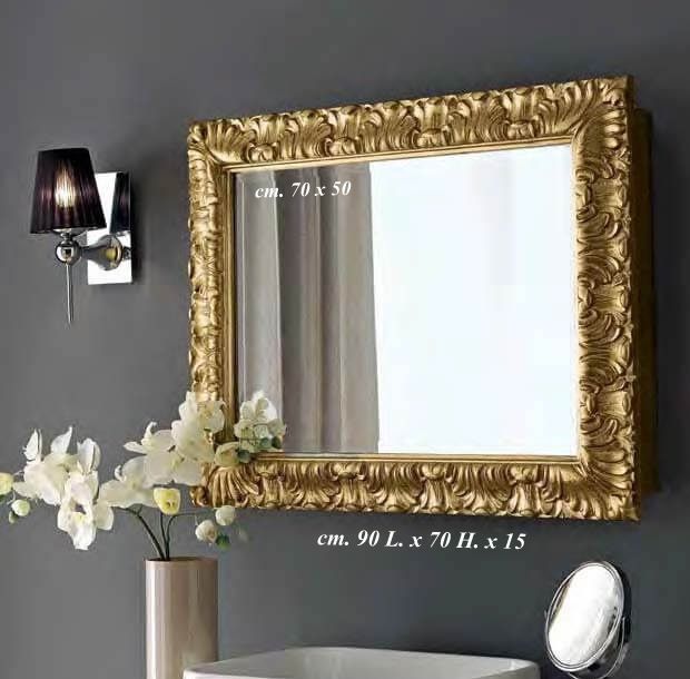 specchio contenitore da bagno in legno intarsiato