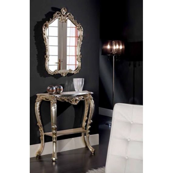 Consolle + specchio Barocco intarsio argento