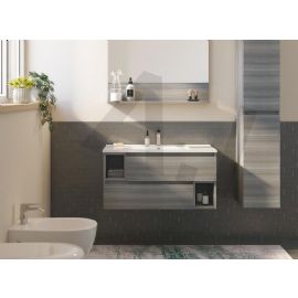 Mobile bagno sospeso 120 cm profondo 51,5 cm eucalipto colonna sx e specchio  - Dinamiko